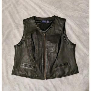 Hillard & Hanson Women's Soft Lambskin Black Leather Full Zip Motorcycle Vest XL